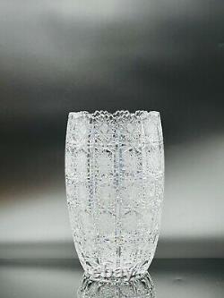 European Brilliant Cut Lead Crystal 24% Crystal Queen's Lace Pattern Tall Vase
