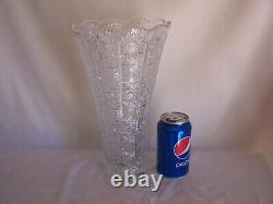 Exc. Bohemian Czech / Slovakia Clear Crystal 12 Queen Ann Lace Cut Crystal Vase