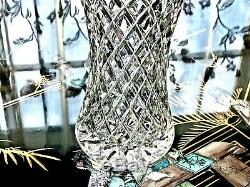 Excellent Vintage Hand Cut'diamond' Crystal Tall Vase Bohemia C 1960's