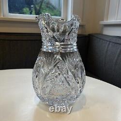 Exceptional Heavy American Brilliant Period Cut Crystal Water Pitcher Jug Vase