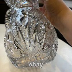 Exceptional Heavy American Brilliant Period Cut Crystal Water Pitcher Jug Vase