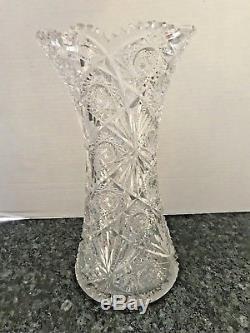 Exceptional Rare ABP American Brilliant Cut Crystal Glass Vase Height 14