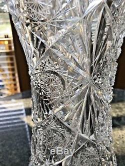 Exceptional Rare ABP American Brilliant Cut Crystal Glass Vase Height 14
