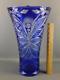 Exceptional Size 15 1/4'' Bohemian Cobalt Blue Cut To Clear Crystal Glass Vase