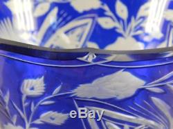 Exceptional Size 15 1/4'' Bohemian Cobalt Blue Cut To Clear Crystal Glass Vase