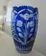 Exquisite Cobalt Blue Cut To Clear Crystal Glass Vase 12