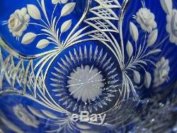 Exquisite Cobalt Blue Cut To Clear Crystal Glass Vase 12