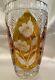 Exquisite Large 1930s Amber Bohemian Cut To Clear Etched Lead Crystal Vase