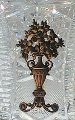 Exquisite Large Antique Gilt Mounted Crystal Cut Vase with Two Ring Handles