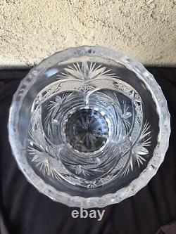 Exquisitely cut Vintage Heavy Clear Crystal Lead Flower Vase Edge 11 3/4 Tall
