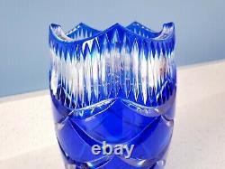 FABERGE Russian Cobalt Blue Pinecone Egg Lead Crystal Cut to Clear Vase SIGNED