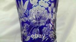 FAB! Vintage Large SIGNED Meissen Cobalt Blue Cut to Clear Crystal Glass Vase