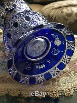 FAB! Vintage Large Signed Meissen Cobalt Blue Cut to Clear Crystal Footed Vase