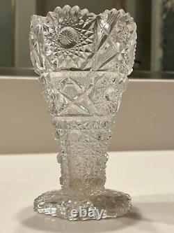FREE 2 DAY SHIP! Antique American Brilliant Glass Deep Cut Crystal Vase ABG