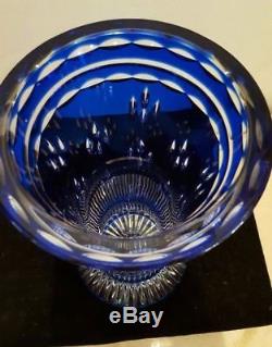 Faberge Cobalt Blue Cased Cut To Clear Crystal 91/2 Vase Signed Sticker
