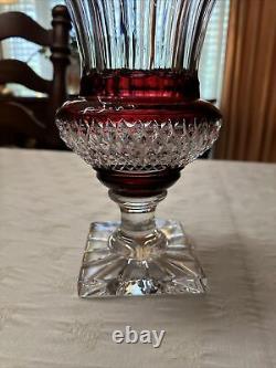 Faberge Cranberry/ Red Cut Clear Crystal Empire Footed Urn Vase 12 No Box