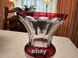 Faberge Cranberry/ Red Cut Clear Crystal Empire Footed Urn Vase 12 No Box