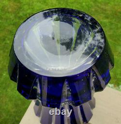 Faberge Parallele Cobalt Blue Cut to Clear Lead Crystal Signed Flared Glass Vase
