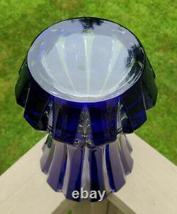 Faberge Parallele Cobalt Blue Cut to Clear Lead Crystal Signed Flared Glass Vase