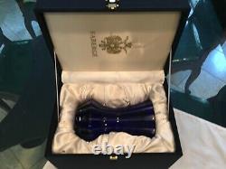 Faberge Parallele Lead Crystal Signed Cobalt Blue Cut to Clear Flared Glass Vase