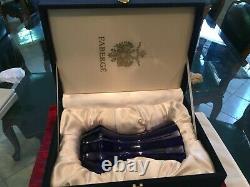 Faberge Parallele Lead Crystal Signed Cobalt Blue Cut to Clear Flared Glass Vase