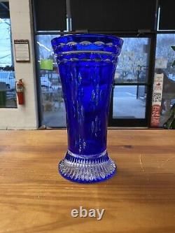 Faberge cobalt blue cut to clear crystal vase Signed