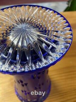 Faberge cobalt blue cut to clear crystal vase Signed
