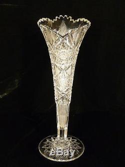 Fabulous American Brilliant Cut Glass Crystal Trumpet Vase Circa 1900