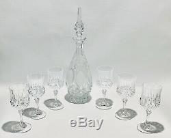 Fabulous Princess Cut Crystal Wine Decanter With Cover & 6 Crystal Wine Glasses
