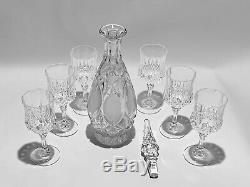 Fabulous Princess Cut Crystal Wine Decanter With Cover & 6 Crystal Wine Glasses
