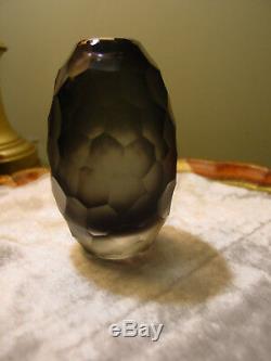 Faceted Facet Cut Glass Crystal Vase Paperweight David Wiseman Style Smoke
