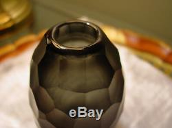 Faceted Facet Cut Glass Crystal Vase Paperweight David Wiseman Style Smoke