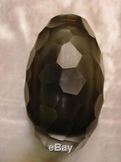Faceted Facet Cut Glass Crystal Vase Paperweight David Wiseman Style Smoke