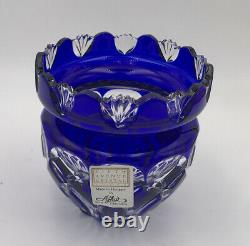 Fifth Ave Crystal Cut Clear Cobalt Blue Bowl Dish Vase Candleholder Hungary Ajka
