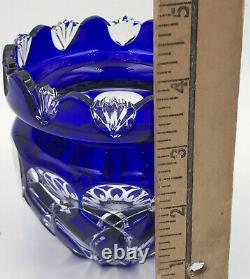 Fifth Ave Crystal Cut Clear Cobalt Blue Bowl Dish Vase Candleholder Hungary Ajka
