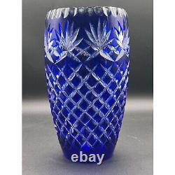 Fifth Avenue Hungarian Crystal Cobalt Blue Cut To Clear Ten Inch Vase