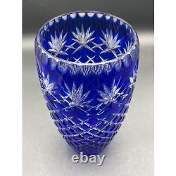 Fifth Avenue Hungarian Crystal Cobalt Blue Cut To Clear Ten Inch Vase