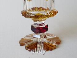 Fine Antique Bohemian Czech Cut Crystal Vase - Clear, Amber & Red - Deer