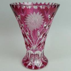 Fine Bohemian Cranberry Flashed & Cut Crystal Vase