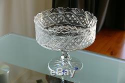 Finest 24% Lead Crystal Large Pedestal Bowl/ Fruit Biscuits Vase, Hand Cut