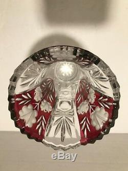 Floral Vase 6 1/4 Ruby Red Cut To Clear Crystal, Heavy Cut, Saw Tooth, Footed