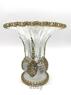 French Antique Spill Vase with Gold Dore and Cut Crystal