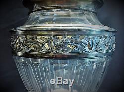 French Art Deco Hand-Cut Crystal and Sterling Silver Flower Vase, Ca. 1925