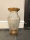 French Diamond Cut Crystal Vase With Gold Leaf Rim And Base