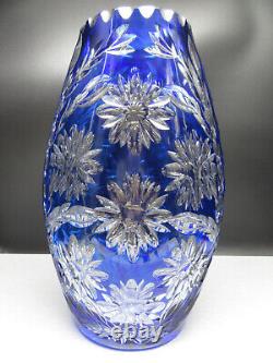 G274? Decorative Crystal Vase Bohemian Hand Cut Cobalt Blue 33 CM
