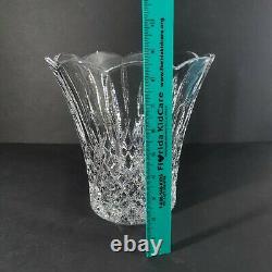 GERMAN LEAD LARGE CRYSTAL CLEAR DIAMOND BAND VERTICAL CUTS 8 1/2 Tall VASE