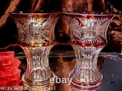 GORGEOUS Boheme Czech Vintage RUBY CUT TO CLEAR Detailed Flowers Crystal Glass