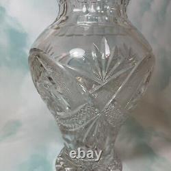 GORGEOUS Large Vtg. Estate Crystal Fan Cross Hatched Cut 8pt. Star Vase