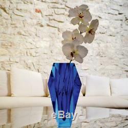 Gema Vase Alexandrite Blue Moser Hand-cut Crystal Glass L4¼'' x W4¼'' x H10