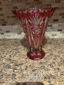 German Cranberry Red Cut/clear 24% Lead Crystal Vase